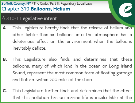 Balloon Releases Legislation - General Code